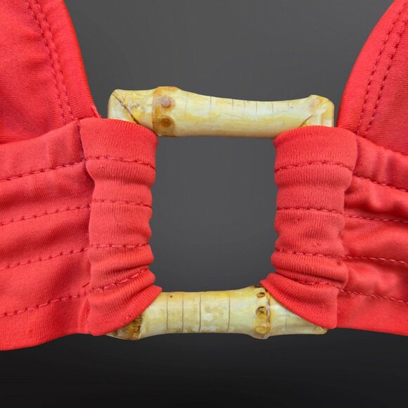 Vintage 90s Y2K Boyshorts Halter Bikini Size 12 Orange Belted Bamboo Buckle - Picture 6 of 10